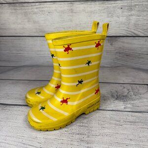 Polarn O. Pyret Rubber Yellow Striped Frogs Rainboots Sz 27"